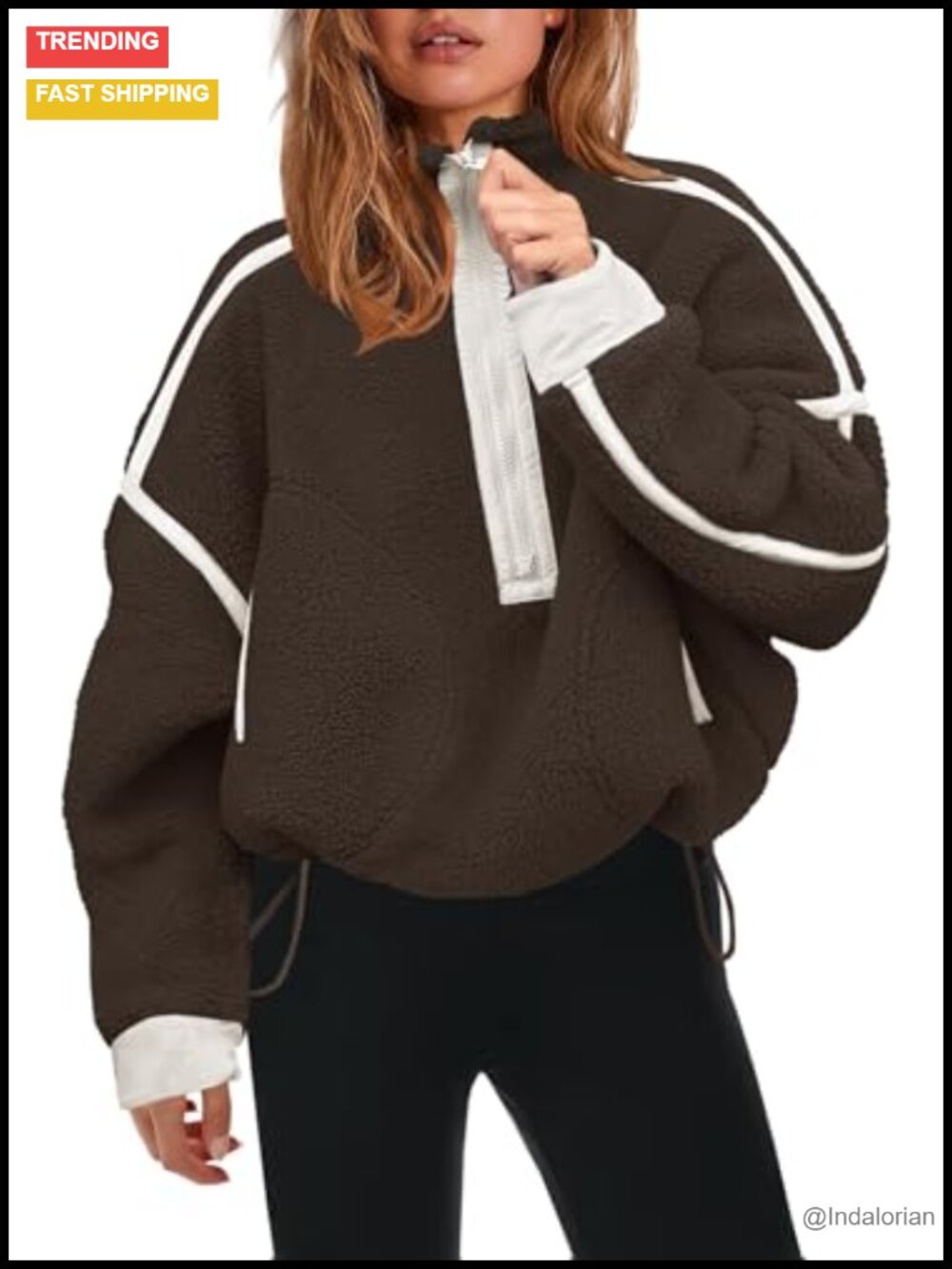 Women's Half Zip Fleece Pullover Sherpa Jacket Polyester Blend
